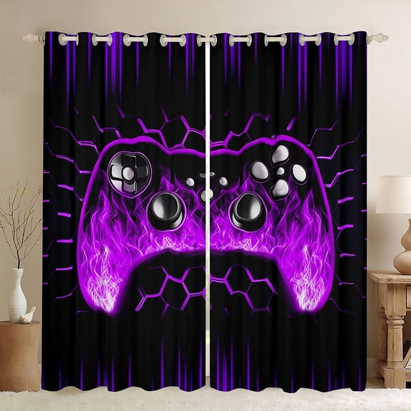 Castle Fairy Gradient Gamer Boy Black Out Curtains,Video Game Curtains Pack of 2 (42x63 Each),Geometric Hexagon Bedroom Curtains,Microfiber Bedroom Decor