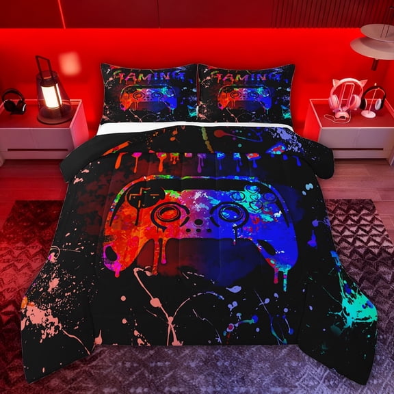 Castle Fairy Gradient Gamer Full Size Comforter Sets,Abstract Ombre Gamer Bedding Sets