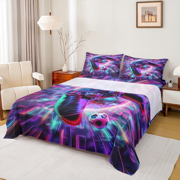 Castle Fairy Gradient Gamer Twin Sheet Sets for Boys Girls,Soccer Sport Bedding
