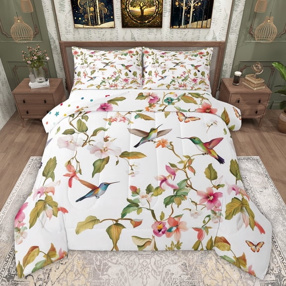 Castle Fairy Gradient Hummingbird Queen Comforter Set,Flowers Bedding Comforter Set