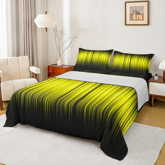 Castle Fairy Gradient Stripes 4 Pieces Queen Sheet Sets for Teenager,Abstract Minimalist Ultra Soft Flat Sheet,Geometric Lines Queen Fitted Sheet,Breathable Home Decor