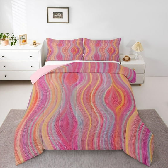 Castle Fairy Gradient Stripes Full Size Comforter Sets,Abstract Lines Bedding Sets