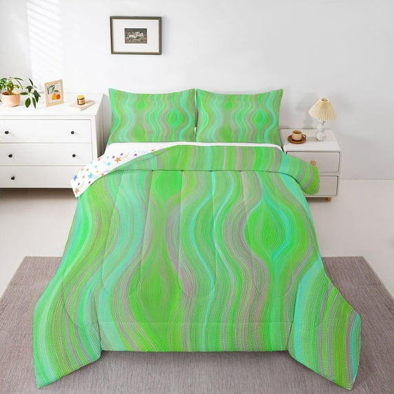 Castle Fairy Gradient Stripes Queen Comforter Set,Abstract Lines Bedding Comforter Set