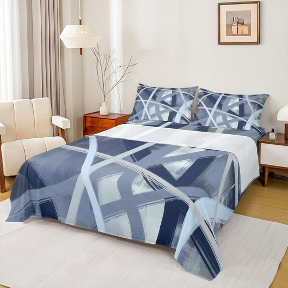 Castle Fairy Gradient Stripes Twin Sheet Sets,Abstract Watercolor Lines Bedding