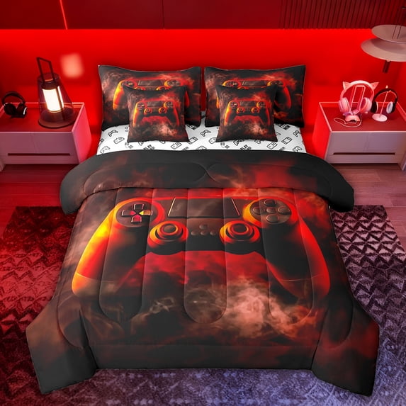 Castle Fairy Gradient Video Game Twin Bedding Sets,Black Red Ombre Bedding Comforter Set