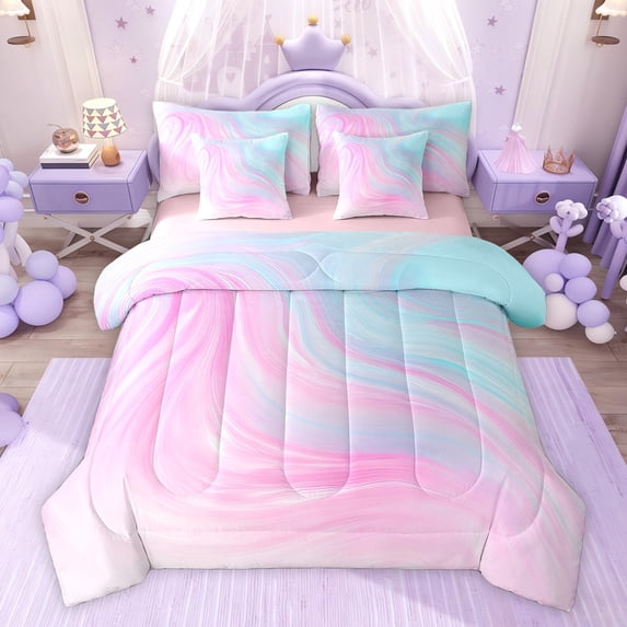 Castle Fairy Gradient Watercolor Twin Bedding Sets,Ombre Stripes Bedding Comforter Set