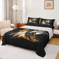 thumbnail image 1 of Castle Fairy Graffiti Dirt Bike Queen Sheet Sets 4 Pieces for Boys, Orange Splash Print Bed Set for Bedroom, Orange Black, 1 of 6