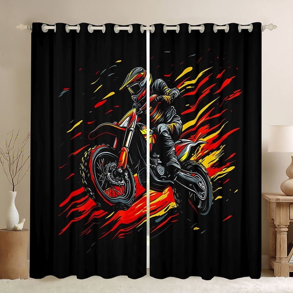 Castle Fairy Graffiti Dirt Bike Rider Black Out Curtains for Kids, Red Splash Print Curtains Pack of 2 (42x63 Each) for Bedroom, Red Yellow