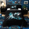 thumbnail image 1 of Castle Fairy Graffiti Dirt Bike Twin Comforter Sets 3-Piece for Boys, Teal Splash Print Bedding Set for Bedroom, Teal Black,Black Reversible, 1 of 6