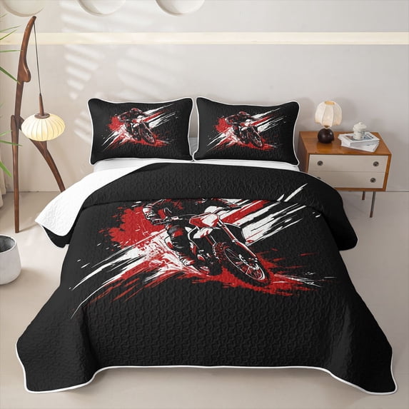 Castle Fairy Graffiti Dirt Bike Twin Quilt Set,Red Splash Design Twin Coverlet Set for Bedroom,Red Black