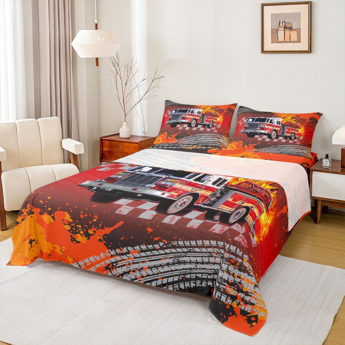 Castle Fairy Graffiti Fire Truck Full Size Sheets 4-Piece for Boys ...