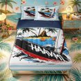 thumbnail image 1 of Castle Fairy Graffiti Miami Surf Island Zipper Full Size Comforter Sets with Fitted Sheet and 2 Pillowcases,Palm Sailboat Striped Border Art Zipper Bedding Set,Red Sky,Navy Blue Reversible,4pcs, 1 of 6