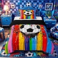 thumbnail image 1 of Castle Fairy Graffiti Soccer Twin Comforter Sets 2pcs, Rainbow Stripes Splash Bedding Set, Red Green Yellow,Black Reversible,1 Comforter and 1 Pillowcase, 1 of 6