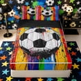 thumbnail image 1 of Castle Fairy Graffiti Soccer Zipper Full Size Comforter Sets with Fitted Sheet and 2 Pillowcases, Rainbow Stripes Splash Zipper Bedding Set, Red Green Yellow,4pcs,Black Reversible, 1 of 6