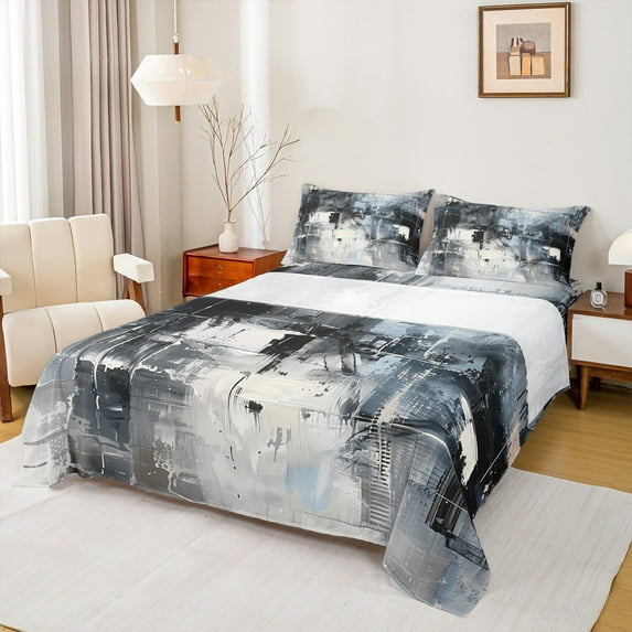 Castle Fairy Graffiti Splash 4-Piece Full Size Sheets,Oil Painting Bed Sheets,Mid Century Lightweight Sheet Sets,Ultra Soft Abstract Home Decor