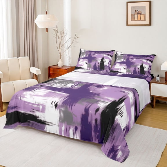 Castle Fairy Graffiti Splash 4 Pieces Queen Sheet Sets for Kids Teens,Abstract Gradient Ultra Soft Flat Sheet,Minimalist Mid Century Queen Fitted Sheet,Luxury Bedroom Decor