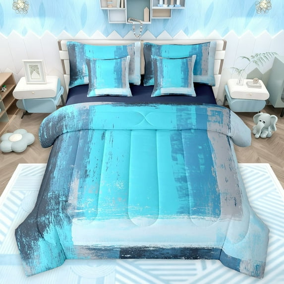 Castle Fairy Graffiti Splash Bedding Comforter Set 7pcs for Kids Teens,Abstract Gradient Queen Bedding Sets Super Cozy,Minimalist Mid Century Queen Sheet Sets,Luxury Bedroom Decor,Reversible