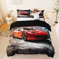 thumbnail image 1 of Castle Fairy Graffiti Sports Car Duvet Cover Set for Kids, Urban Wall Print Bedding Full for Bedroom, Red Black,Black Reversible,3pcs,No Comforter, 1 of 6