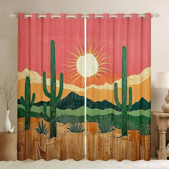Castle Fairy Green Cactus Black Out Curtains,Rustic Country Curtains Pack of 2 (42x63 Each),Western Desert Bedroom Curtains,Lightweight Botanical Room Decor
