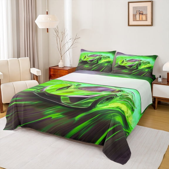Castle Fairy Green Car Boy Twin Sheet Sets,Extreme Sport Bedding
