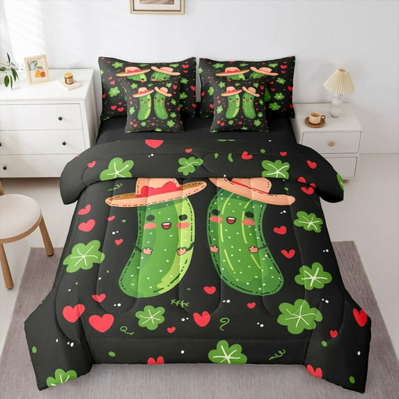 Castle Fairy Green Cucumber Bedding Comforter Set,Cartoon Pickle King Bedding Sets