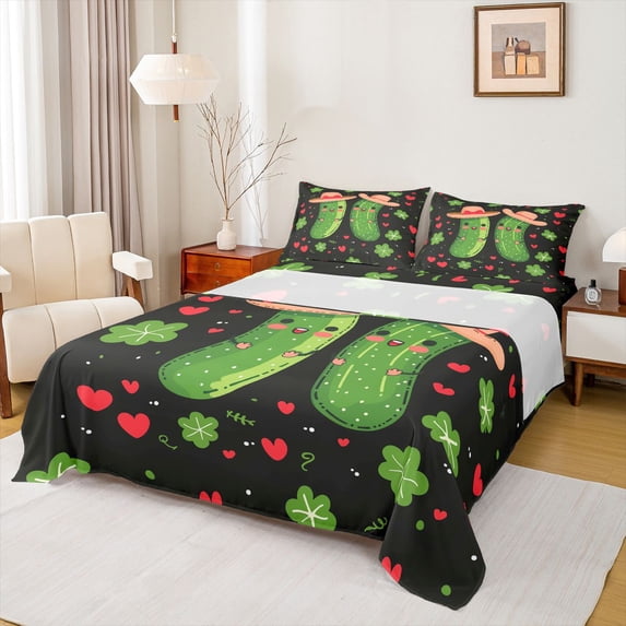 Castle Fairy Green Cucumber Full Size Sheets,Cartoon Vegetable Pickle Bed Sheets