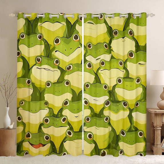 Castle Fairy Green Frog Black Out Curtains,Kawaii Wildlife Curtains Pack of 2 (42x63 Each)