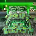 thumbnail image 1 of Castle Fairy Green Gamepads Bedding Comforter Set,Pixelated Grid Miners Full Bedding Set, 1 of 8