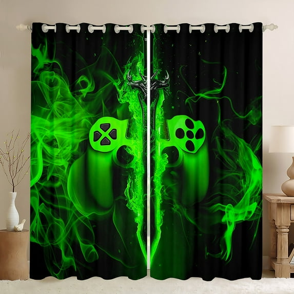 Castle Fairy Green Gamepads Black Out Curtains for Teens,Gradient Lightsaber Curtains Pack of 2 (42x63 Each),Video Game Bedroom Curtains,Super Cozy Room Decor