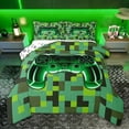 thumbnail image 1 of Castle Fairy Green Gamepads Twin Comforter Sets,Pixelated Grid Miners Bedding Set, 1 of 8