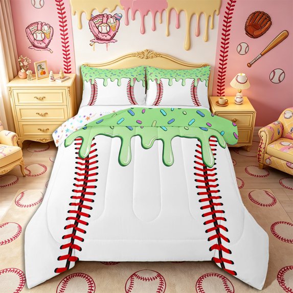 Castle Fairy Green Ice Cream Drip King Size Comforter Sets 3pcs, Sport Theme Comforters King Size,1 Comforter and 2 Pillowcases