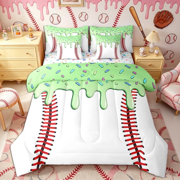 Castle Fairy Green Ice Cream Drip Twin Bedding 7-Piece, Sport Theme Bedding Comforter Set