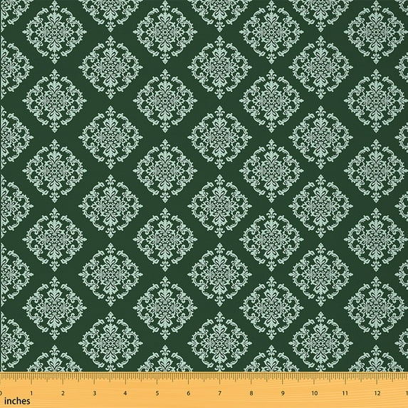 Castle Fairy Green Jaquard Fabric by the Yard 10 Yards, Vintage Damask Room Decor Fabric by the Yard, Baroque Victorian Blossoms Fabric for Sewing, Super Cozy Room Decor