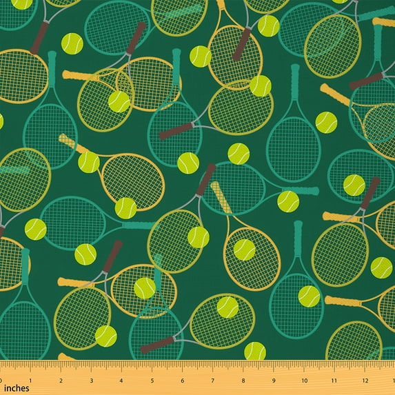 Castle Fairy Green Tennis Fabric by the Yard 1 Yard for Teens,Sport Theme Home Decor Fabric by the Yard,Ball Gamer Room Decor Fabric by the Yard,Luxury Bedroom Decor