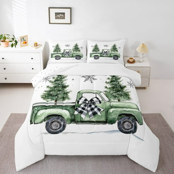 Castle Fairy 2-Piece Twin Size Comforter Set, Truck and Snowflake Christmas Print