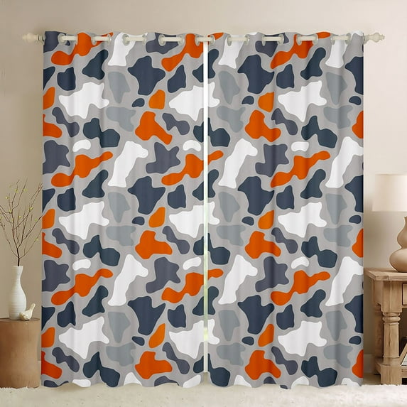 Castle Fairy Grey Orange Camo Blackout Curtains Set of 2 (52x84 Each) for Children Teens Adults,Vintage Camouflage Window Curtains,Abstract Geometric Curtains and Drapes,Super Cozy Room Decor