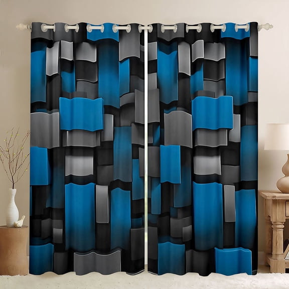 Castle Fairy Grid Black Out Curtains,Futuristic Cubes Curtains Pack of 2 (42x63 Each)
