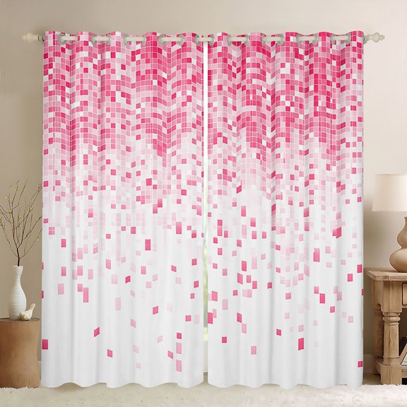 Castle Fairy Grid Blackout Curtains Set of 2 (52x84 Each),Geometric Window Curtains