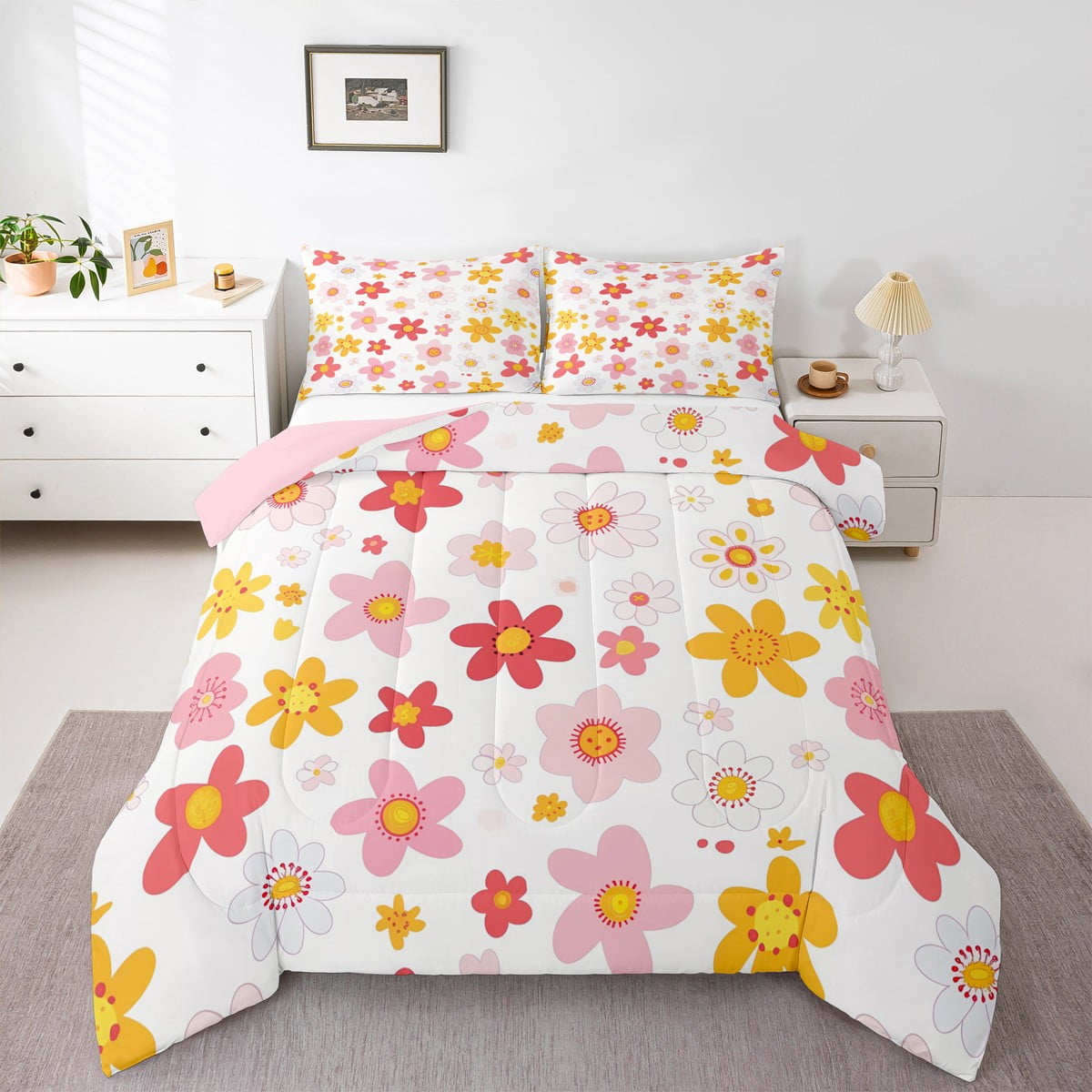 Castle Fairy Groovy Flower 3 Pieces Queen Comforter Set,Floral Daisy ...