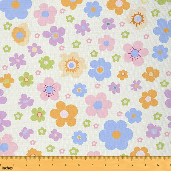 Castle Fairy Groovy Flower Fabric by the Yard 1 Yard for Kids,Vintage Floral Home Decor Fabric by the Yard,Old Fashion 90S Room Decor Fabric by the Yard,Breathable Home Decor