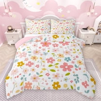 Castle Fairy Groovy Flowers Bedding Comforter Set 2pcs for Kids Teens,Chic Floral Blossoms Twin Comforter Sets Microfiber,Spring Garden Breathable Bedding Set,Lightweight Room Decor,Reversible