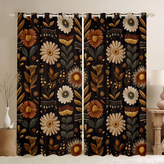 Castle Fairy Groovy Flowers Boy Girl Black Out Curtains,Vintage Aesthetic Curtains Pack of 2 (42x63 Each),Chic Floral Blossoms Bedroom Curtains,Microfiber Bedroom Decor