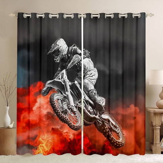 Castle Fairy Grunge Motocross Bike Curtains Pack of 2 (42x84 Each) for Youth, Intense Off-Road Graphic Curtains Blackout for Bedroom, Black Red
