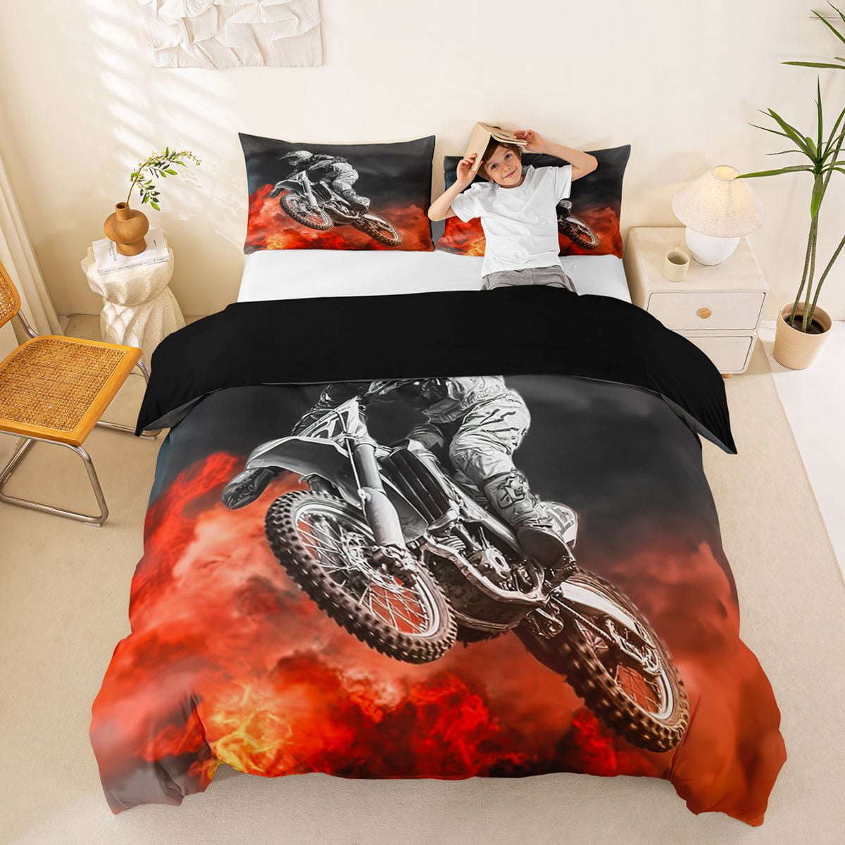 Castle Fairy Grunge Motocross Bike Queen Duvet Cover Set For Youth Castle Fairy Grunge Motocross Bike Queen Duvet Cover Set Youth Intense Off Road Graphic Bedding Bedroom Black Red Black Reversible 3 Piece No Comfort 7c251425 Cfb5 4225 A850 