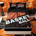 thumbnail image 1 of Castle Fairy Grunge Orange Basketball Print Zipper Twin Comforter Sets with Fitted Sheet and 2 Pillowcases, Urban Sports Themed Zipper Bedding Set, Black Orange,4-Piece,Black Reversible, 1 of 6