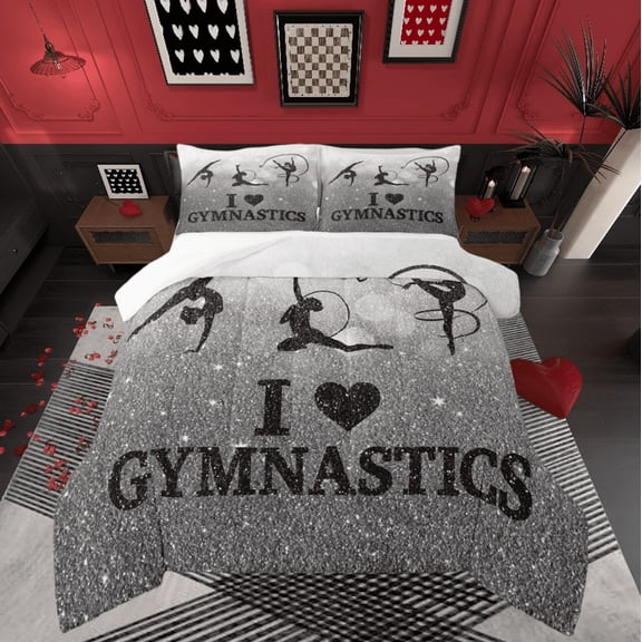 Castle Fairy Gymnast Girl 2pcs Bedding Comforter Set for Teens,Dance Theme Twin Comforter Sets,Sparkling Sequin Breathable Bedding Set,Lightweight Room Decor