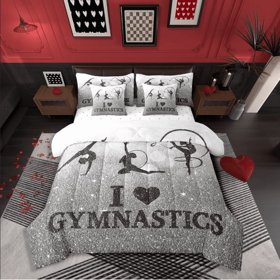 Castle Fairy Gymnast Girl 7-Piece Twin Bedding Sets for Teens,Dance Theme Bedding Comforter Set,Sparkling Sequin Breathable Sheet Sets,Lightweight Room Decor