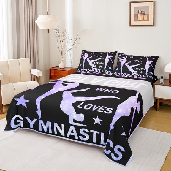 Castle Fairy Gymnastics Dance Full Size Sheets 4-Piece for Girls Female Women,Dreamy Princess Breathable Bed Sheets,Gradient Bling Glitter Lightweight Sheet Sets,Ultra Soft Home Decor