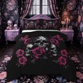 thumbnail image 1 of Castle Fairy Halloween Gothic Skull Full Size Comforter Sets 3-Piece,Graffiti Floral Rose Bedding Comforter Set,Magenta Blacks,1 Comforter and 2 Pillowcases,Black Reversible, 1 of 6