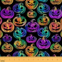 Castle Fairy Halloween Pumpkin Fabric by the Yard 1 Yard,Festival Theme Home Decor Fabric by the Yard,Abstract Gradient Room Decor Fabric by the Yard,Super Cozy Room Decor